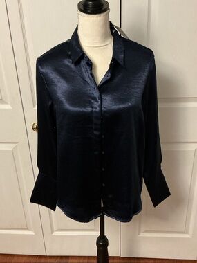 bleuh ciel Navy Satin Button-Down Shirt